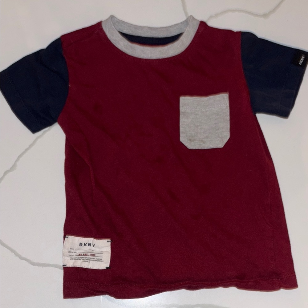 DKNY Red and Blue Short Sleeve Tee
